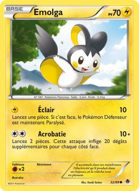 Carte Pokémon Emolga 032/098, extension Pouvoirs Émergents