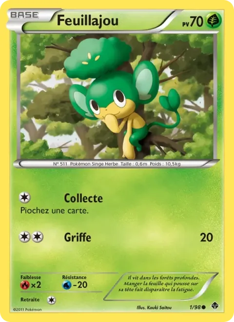 Carte Pokémon Feuillajou 001/098, extension Pouvoirs Émergents