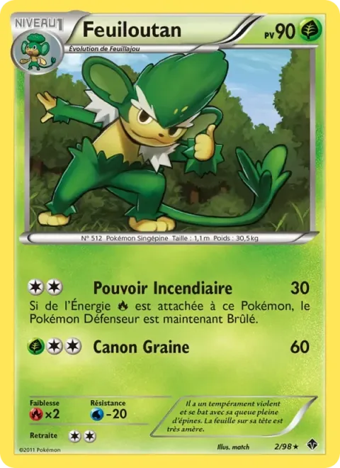 Carte Pokémon Feuiloutan 002/098, extension Pouvoirs Émergents