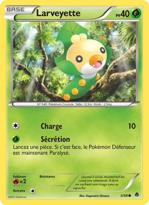Carte Pokémon Larveyette 003/098, extension Pouvoirs Émergents