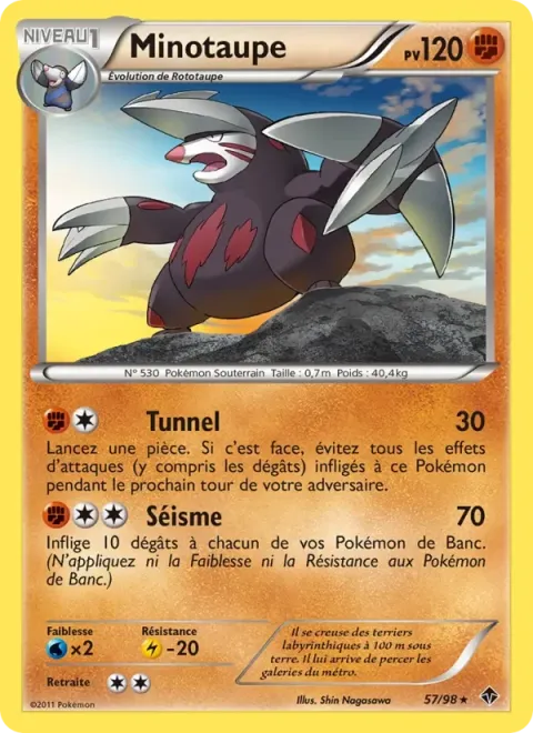 Carte Pokémon Minotaupe 057/098, extension Pouvoirs Émergents