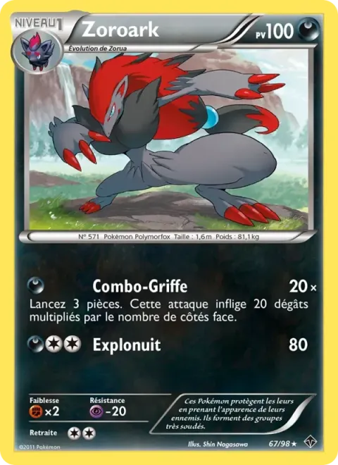 Carte Pokémon Zoroark 067/098, extension Pouvoirs Émergents