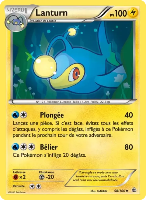 Carte Pokémon Lanturn 058/160, extension Primo-Choc