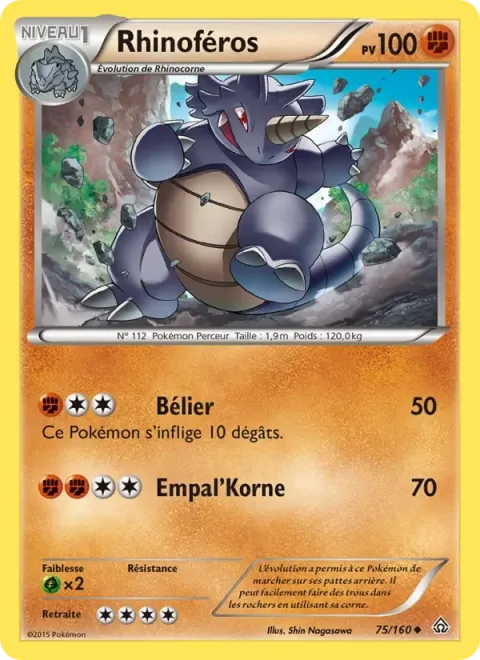 Carte Pokémon Rhinoféros 075/160, extension Primo-Choc
