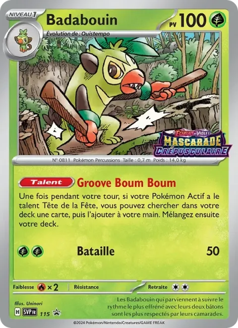 Carte Pokémon Badabouin 115, extension SVP Black Star Promos