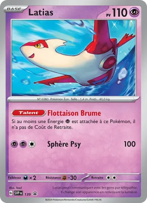 Carte Pokémon Latias 139, extension SVP Black Star Promos