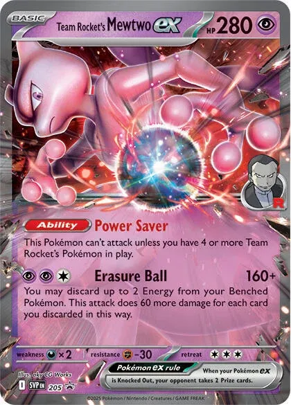 Carte Pokémon Mewtwo-ex de la Team Rocket 205, extension SVP Black Star Promos