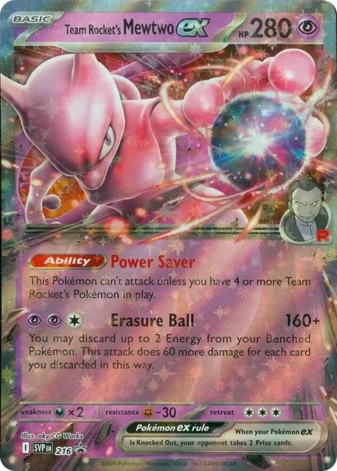 Carte Pokémon Mewtwo-ex de la Team Rocket 216, extension SVP Black Star Promos