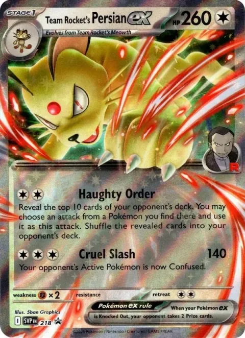 Carte Pokémon Persian-ex de la Team Rocket 218, extension SVP Black Star Promos