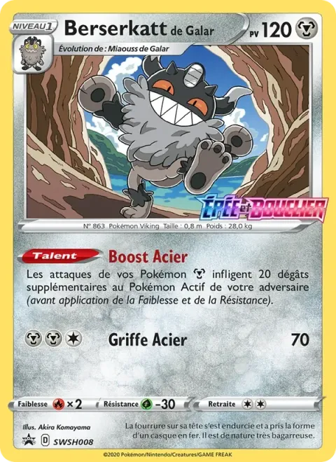 Carte Pokémon Berserkatt de Galar SWSH008, extension Promo SWSH