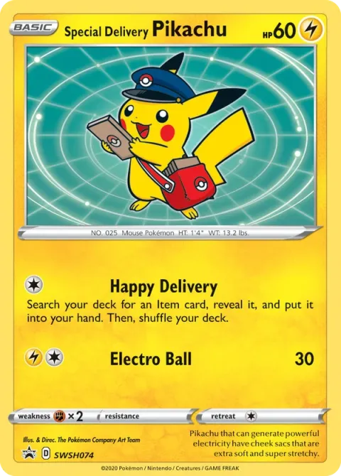 Carte Pokémon Special Delivery Pikachu SWSH074, extension Promo SWSH