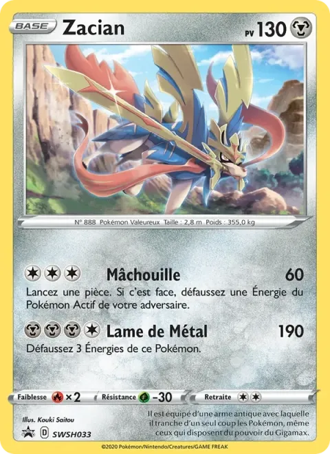 Carte Pokémon Zacian SWSH033, extension Promo SWSH