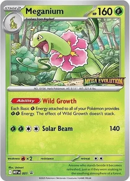 Carte Pokémon Méganium 001, extension MEP Black Star Promos