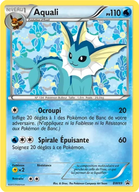 Carte Pokémon Aquali BW89, extension Promo BW