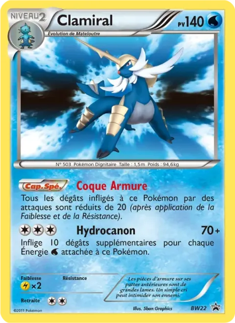 Carte Pokémon Clamiral BW22, extension Promo BW