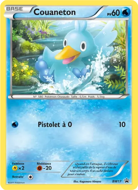 Carte Pokémon Couaneton BW17, extension Promo BW
