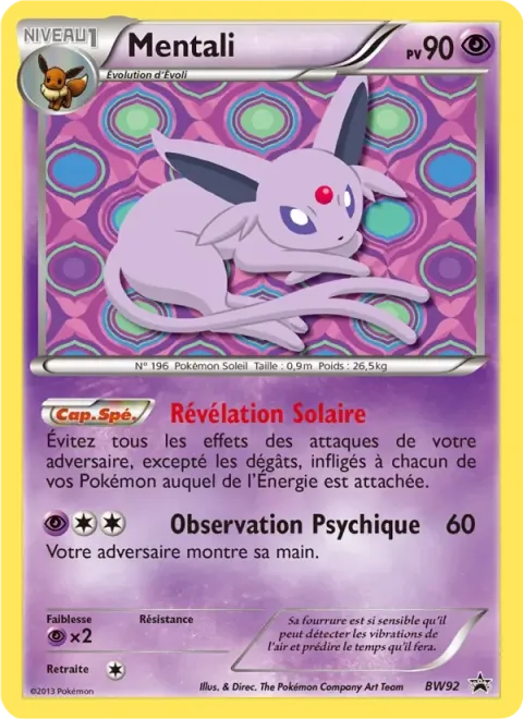 Carte Pokémon Mentali BW92, extension Promo BW