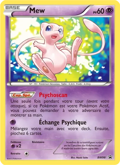 Carte Pokémon Mew BW98, extension Promo BW