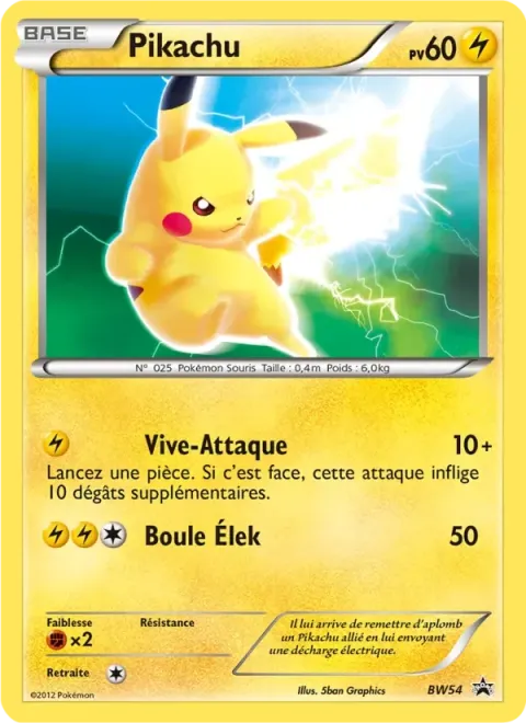 Carte Pokémon Pikachu BW54, extension Promo BW