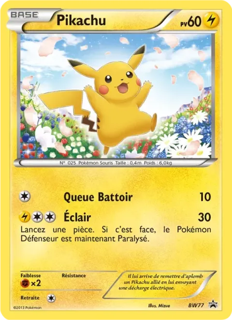 Carte Pokémon Pikachu BW77, extension Promo BW