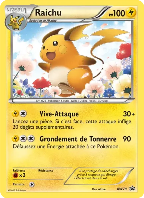 Carte Pokémon Raichu BW78, extension Promo BW