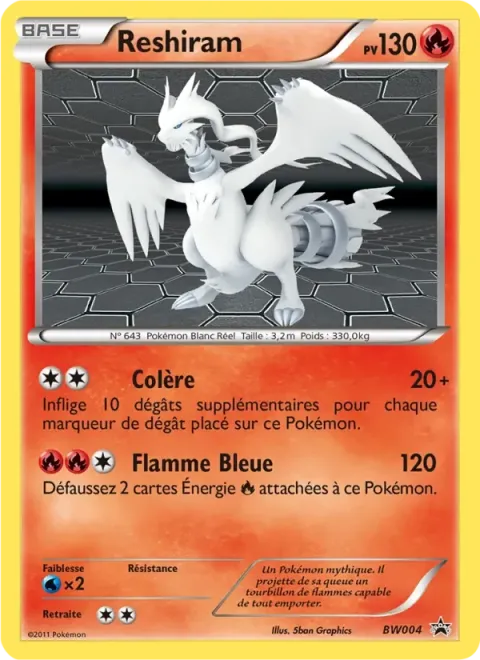 Carte Pokémon Reshiram BW04, extension Promo BW