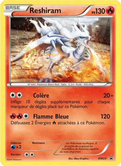 Carte Pokémon Reshiram BW23, extension Promo BW