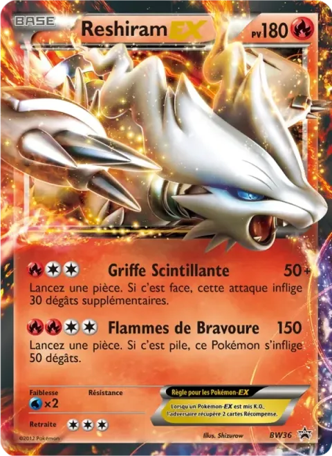 Carte Pokémon Reshiram ex BW36, extension Promo BW