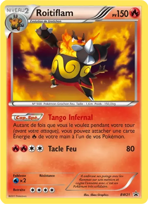 Carte Pokémon Roitiflam BW21, extension Promo BW