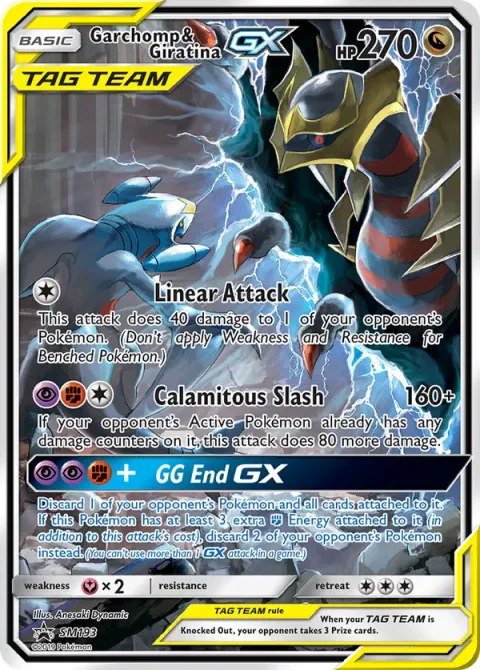 Carte Pokémon Carchacrok et Giratina GX SM193, extension Promo SM