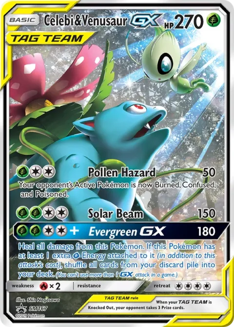 Carte Pokémon Celebi et Florizarre GX SM167, extension Promo SM