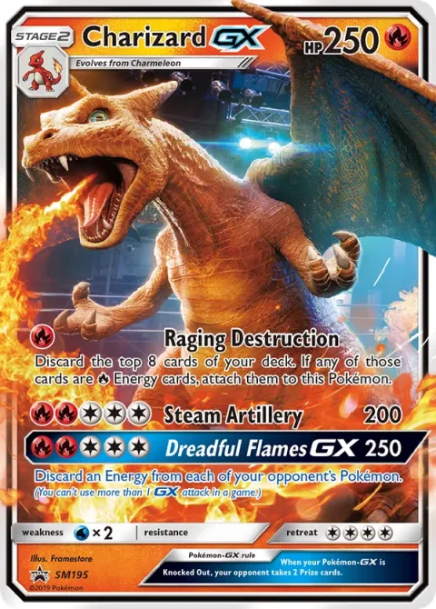Carte Pokémon Dracaufeu GX SM195, extension Promo SM