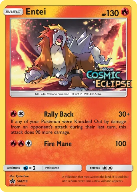 Carte Pokémon Entei SM219, extension Promo SM