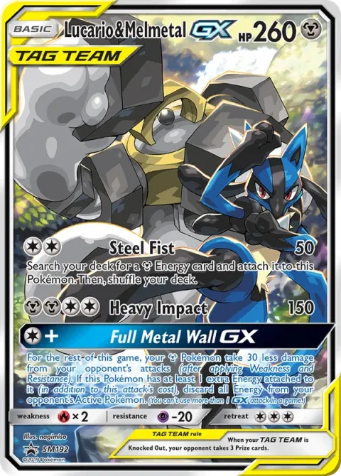 Carte Pokémon Lucario et Melmetal GX SM192, extension Promo SM