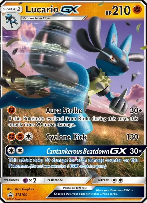 Carte Pokémon Lucario GX SM100, extension Promo SM