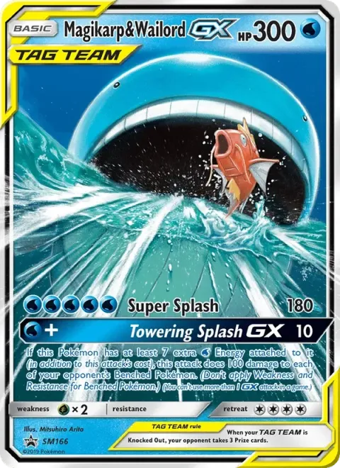 Carte Pokémon Magicarpe et Wailord GX SM166, extension Promo SM