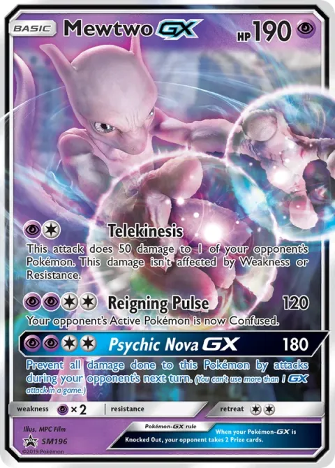 Carte Pokémon Mewtwo GX SM196, extension Promo SM