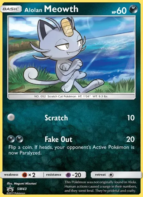 Carte Pokémon Miaouss d’Alola SM43, extension Promo SM