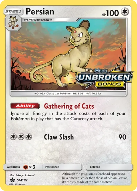 Carte Pokémon Persian SM182, extension Promo SM
