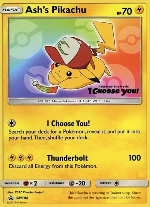Carte Pokémon Pikachu de Sacha SM108, extension Promo SM