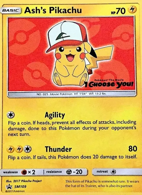 Carte Pokémon Pikachu de Sacha SM109, extension Promo SM