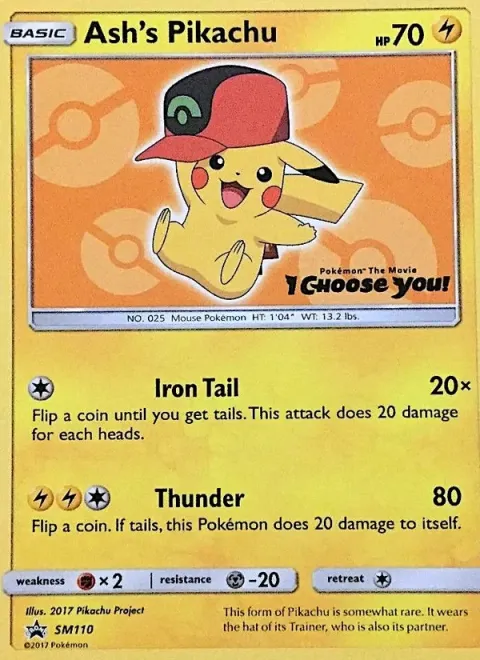 Carte Pokémon Pikachu de Sacha SM110, extension Promo SM