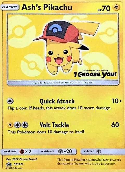Carte Pokémon Pikachu de Sacha SM111, extension Promo SM