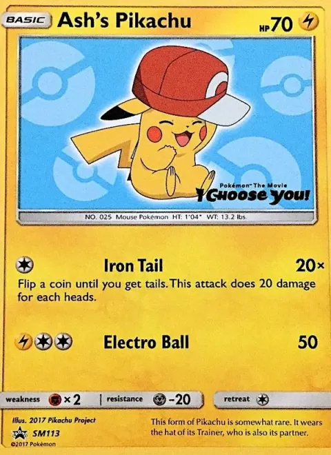 Carte Pokémon Pikachu de Sacha SM113, extension Promo SM