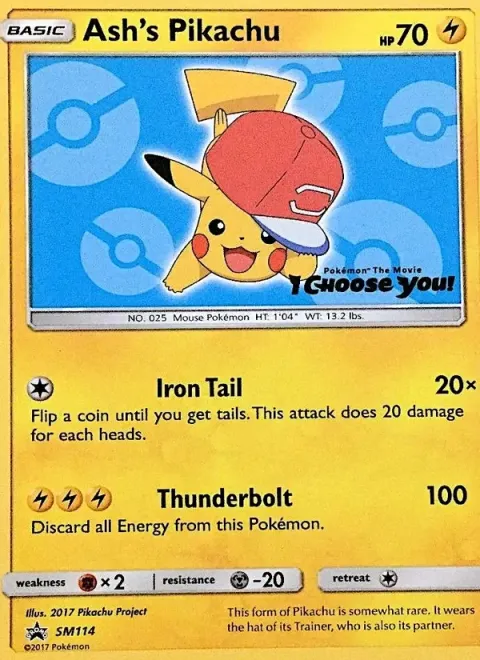 Carte Pokémon Pikachu de Sacha SM114, extension Promo SM