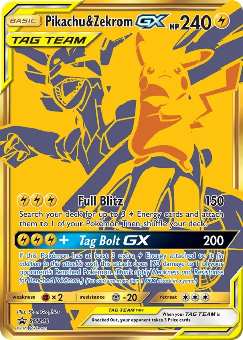 Carte Pokémon Pikachu et Zekrom GX SM248, extension Promo SM