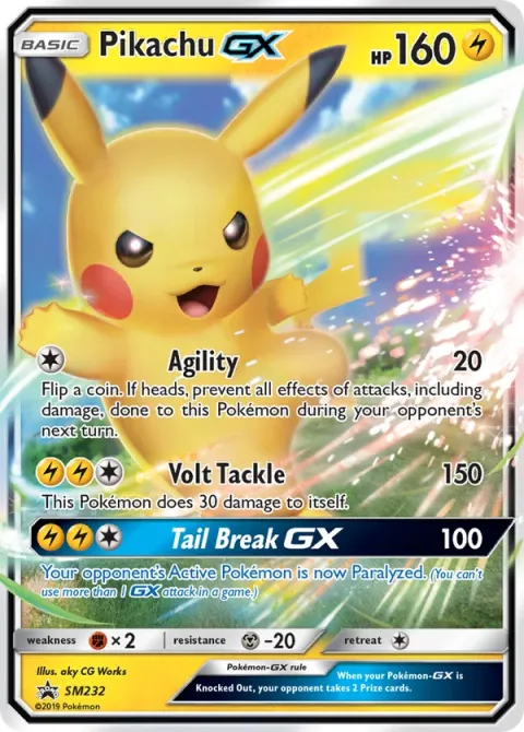 Carte Pokémon Pikachu GX SM232, extension Promo SM