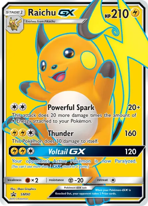 Carte Pokémon Raichu GX SM90, extension Promo SM