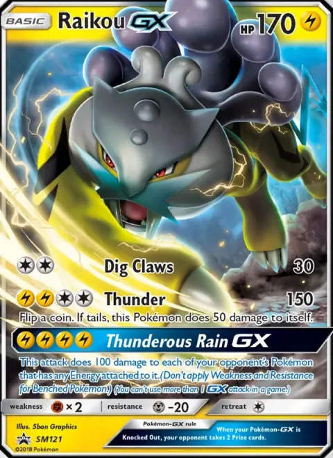 Carte Pokémon Raikou GX SM121, extension Promo SM