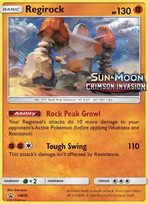 Carte Pokémon Regirock SM74, extension Promo SM